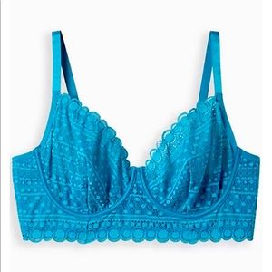 LINED UNDERWIRE BRA - DOT LACE TEAL BLUE